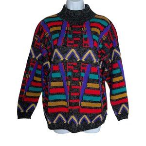Vintage Croquet 1990's Colorful Colorblock Retro Acrylic USA Pullover Sweater L